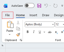 File button on ribbon in Word